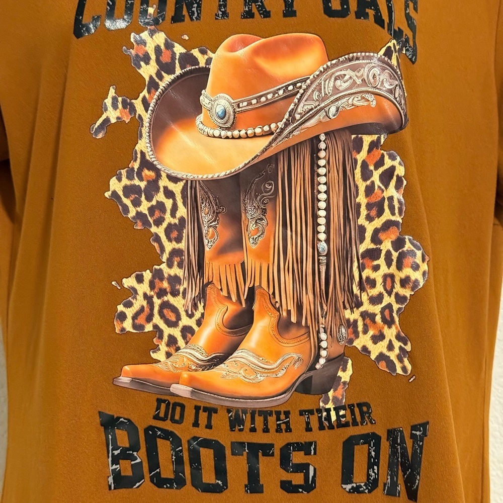SHEIN Country-Themed Warm Brown T-Shirt COUNTRY WESTERN Sz L - Picture 3 of 12